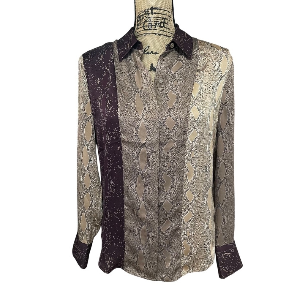 Equipment Femme Yvonet Button Down Blouse Top Brown Snakeskin Print Size Small